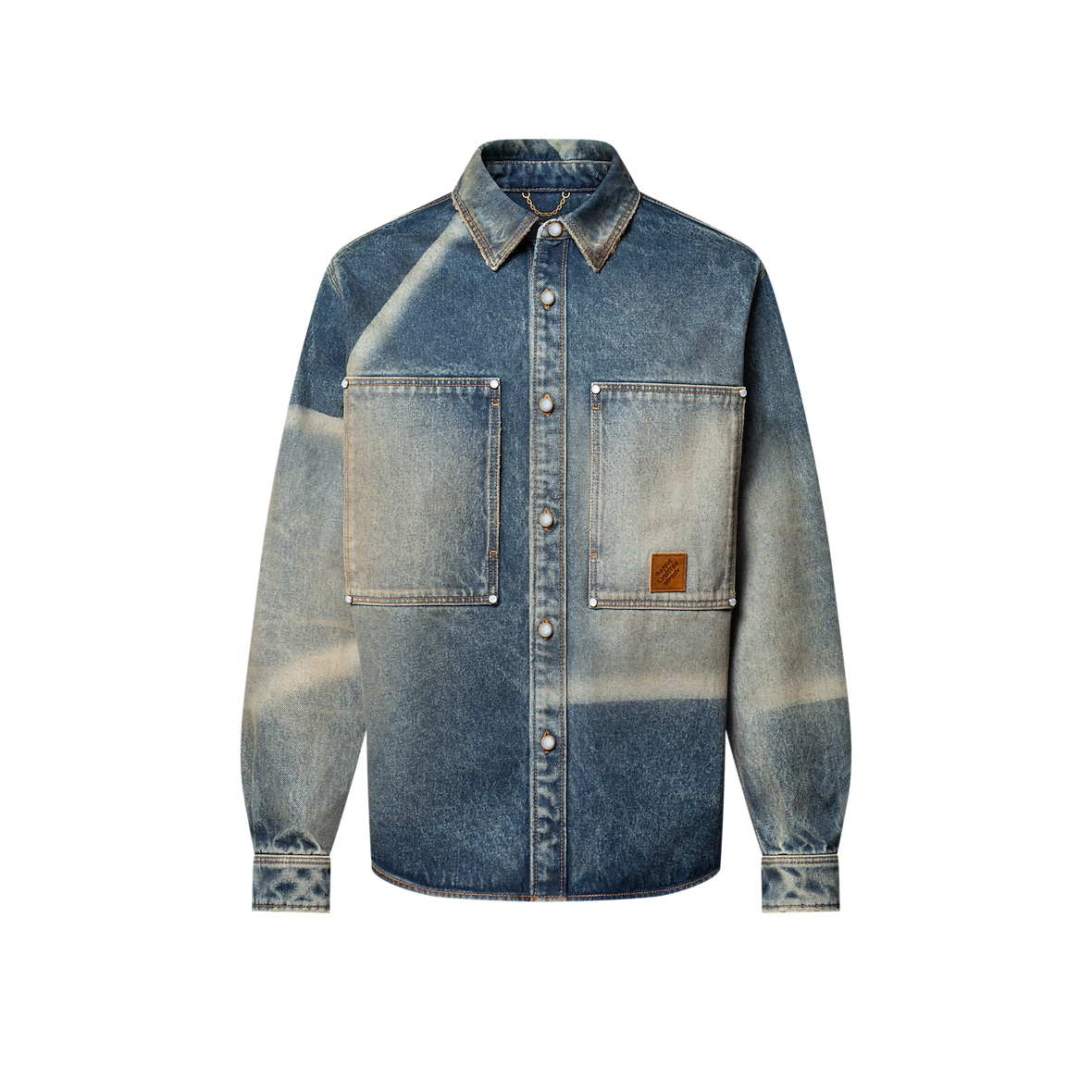 Chemise manches longues en denim effet décoloré