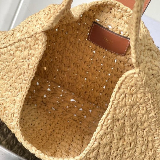 Celine - Classic Panier Cabas Triangle Raffia Calfskin
