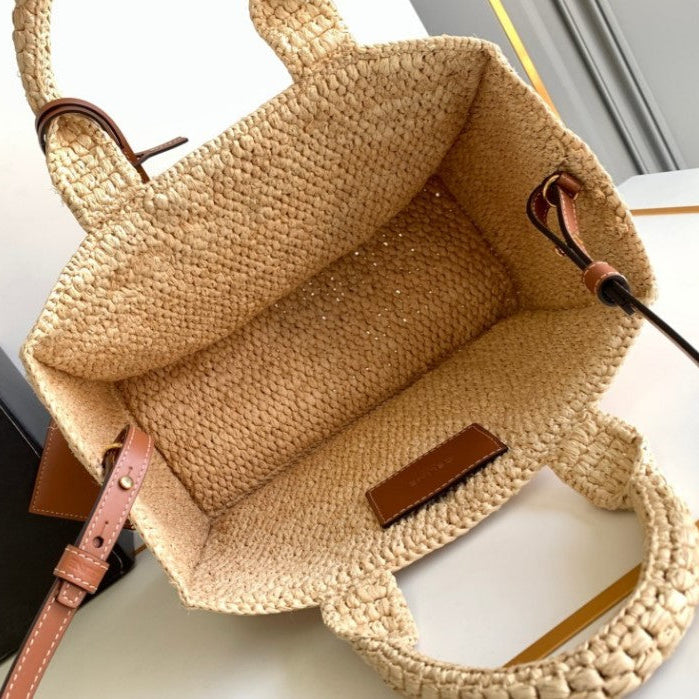 Celine - Small Cabas Thais Raffia Calfskin Top