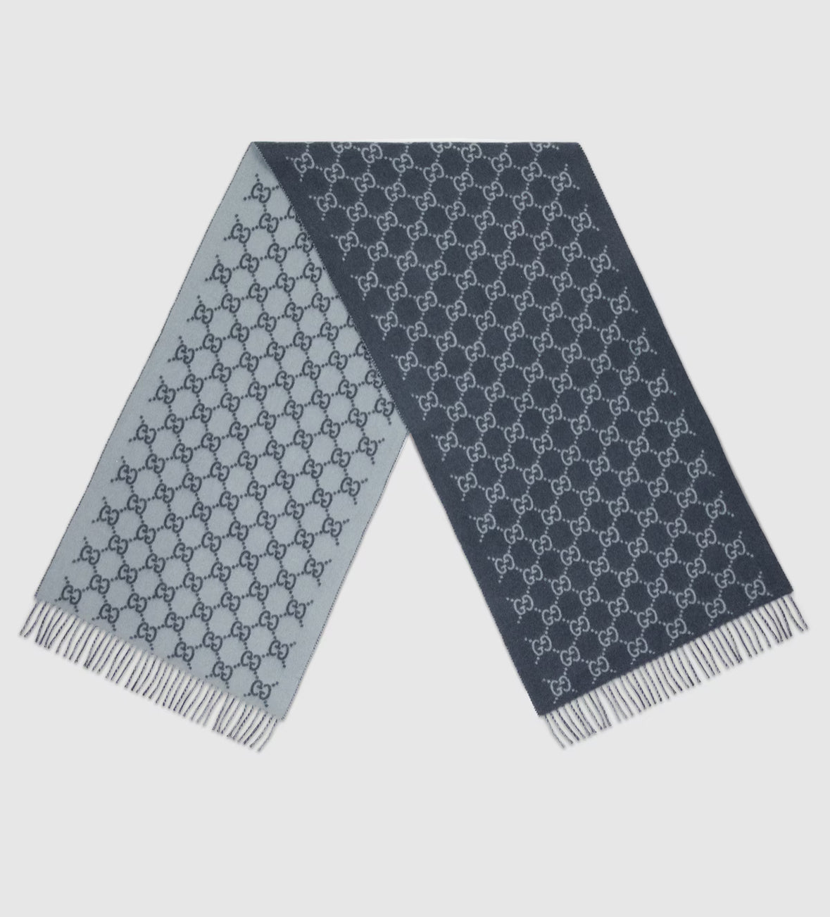 .Bonnet et Écharpe en jacquard de cachemire GG bleu marine et bleu clair