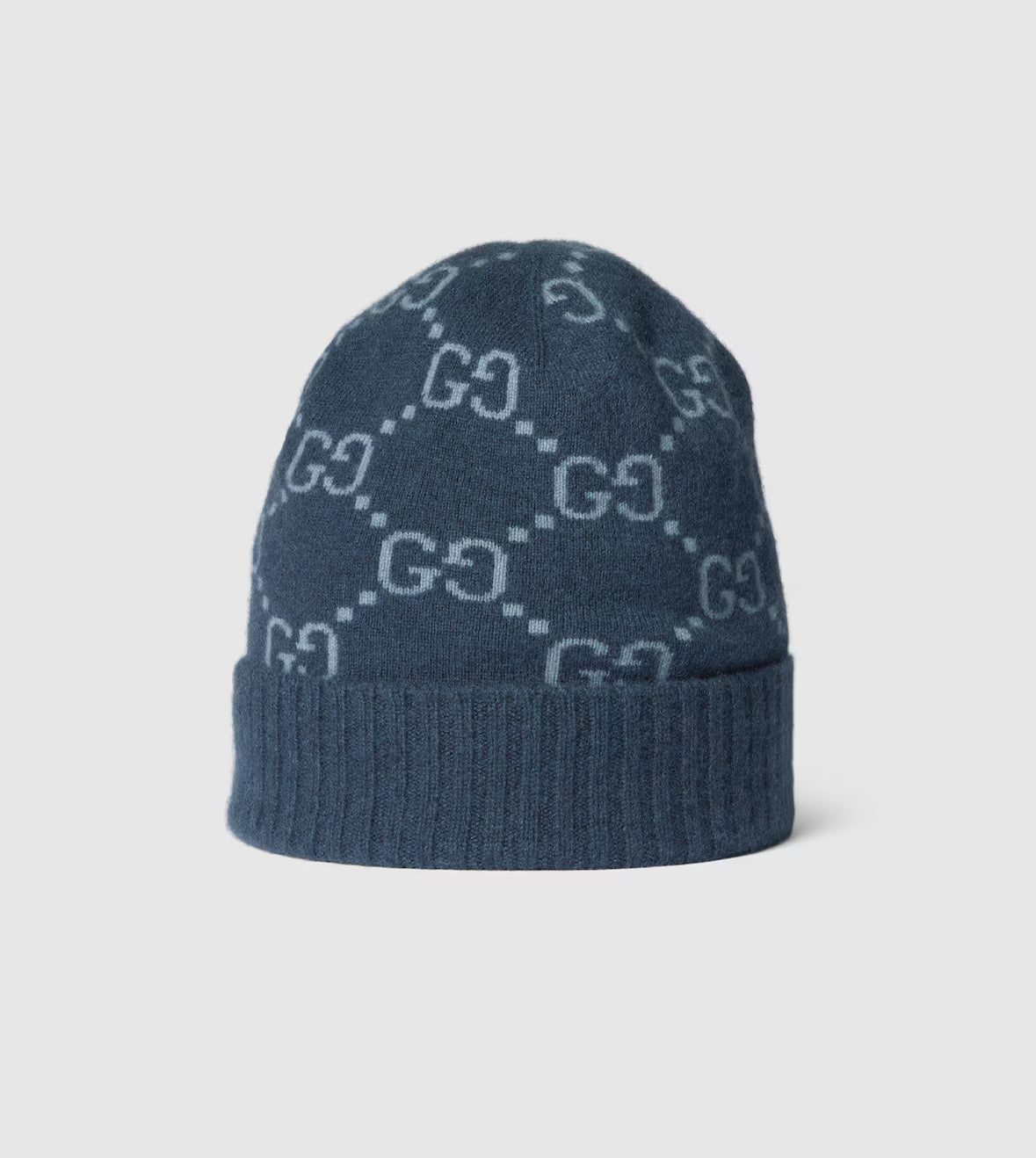 .Bonnet et Écharpe en jacquard de cachemire GG bleu marine et bleu clair