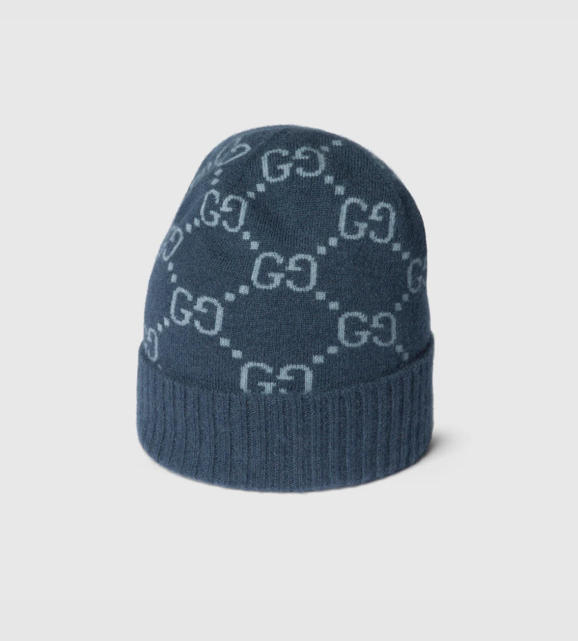 .Bonnet et Écharpe en jacquard de cachemire GG bleu marine et bleu clair