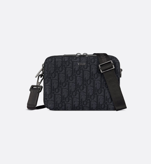 Pochette zippée à bandoulière
Toile jacquard Dior Oblique noir