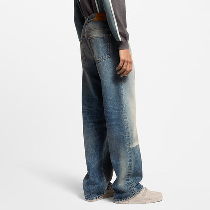 Pantalon droit effet décoloré en denim