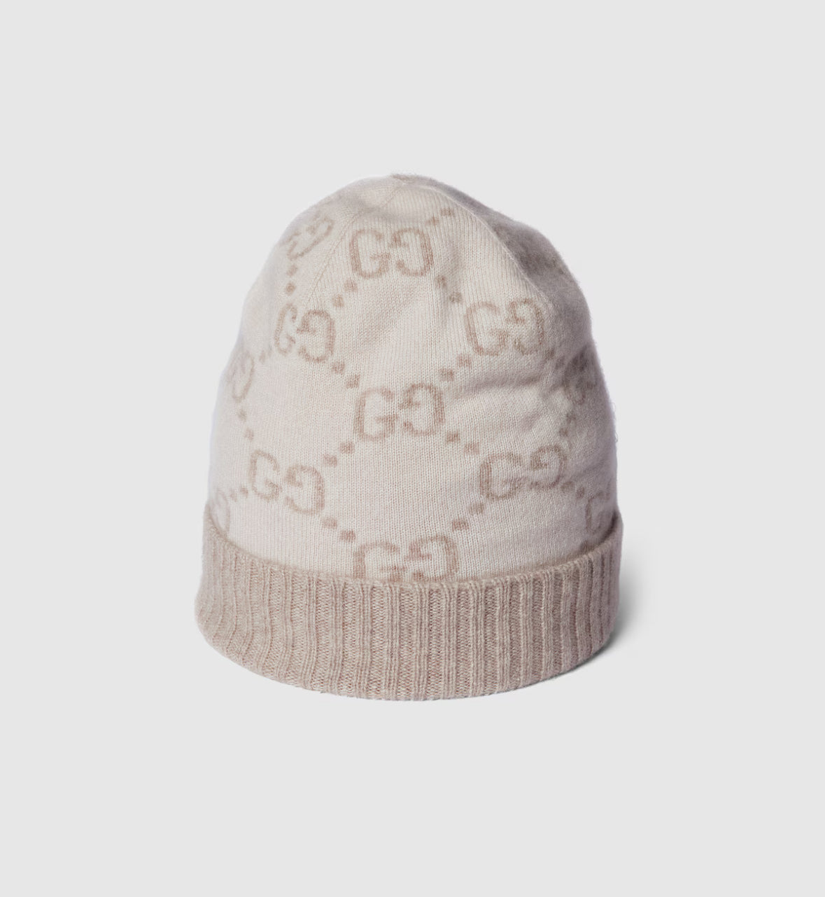 .Bonnet et Écharpe en jacquard de cachemire GG blanc cassé et beige