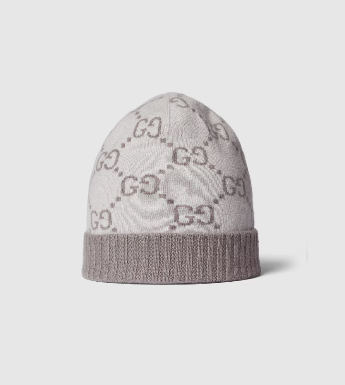 .Bonnet et Écharpe en jacquard de cachemire GG ivoire et gris clair