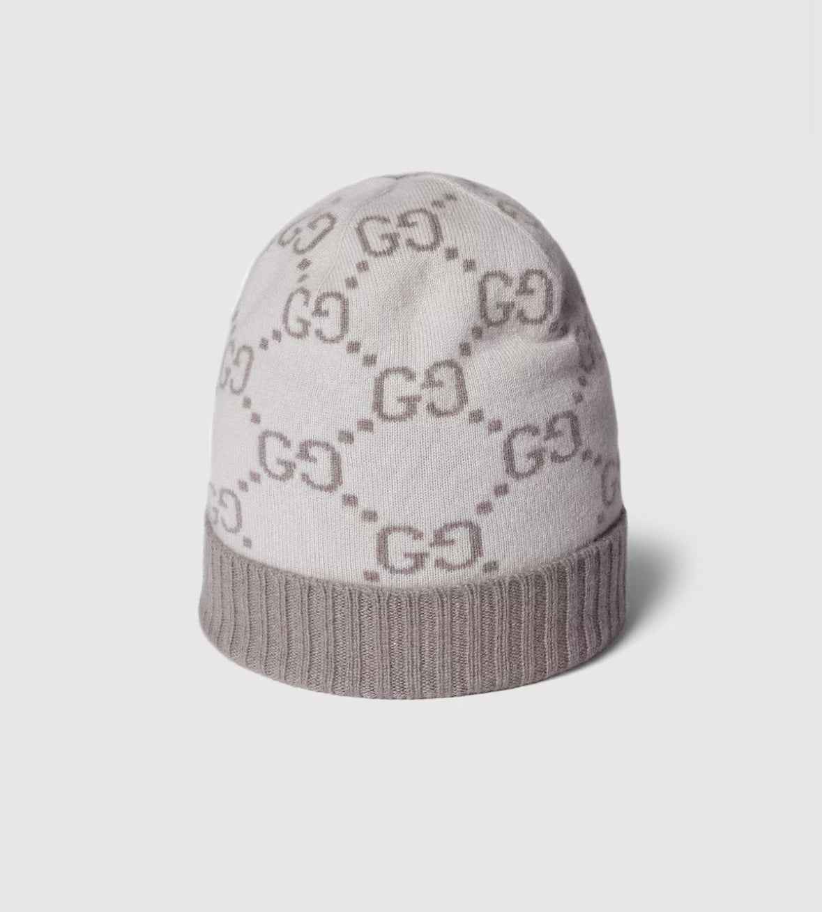 .Bonnet et Écharpe en jacquard de cachemire GG ivoire et gris clair