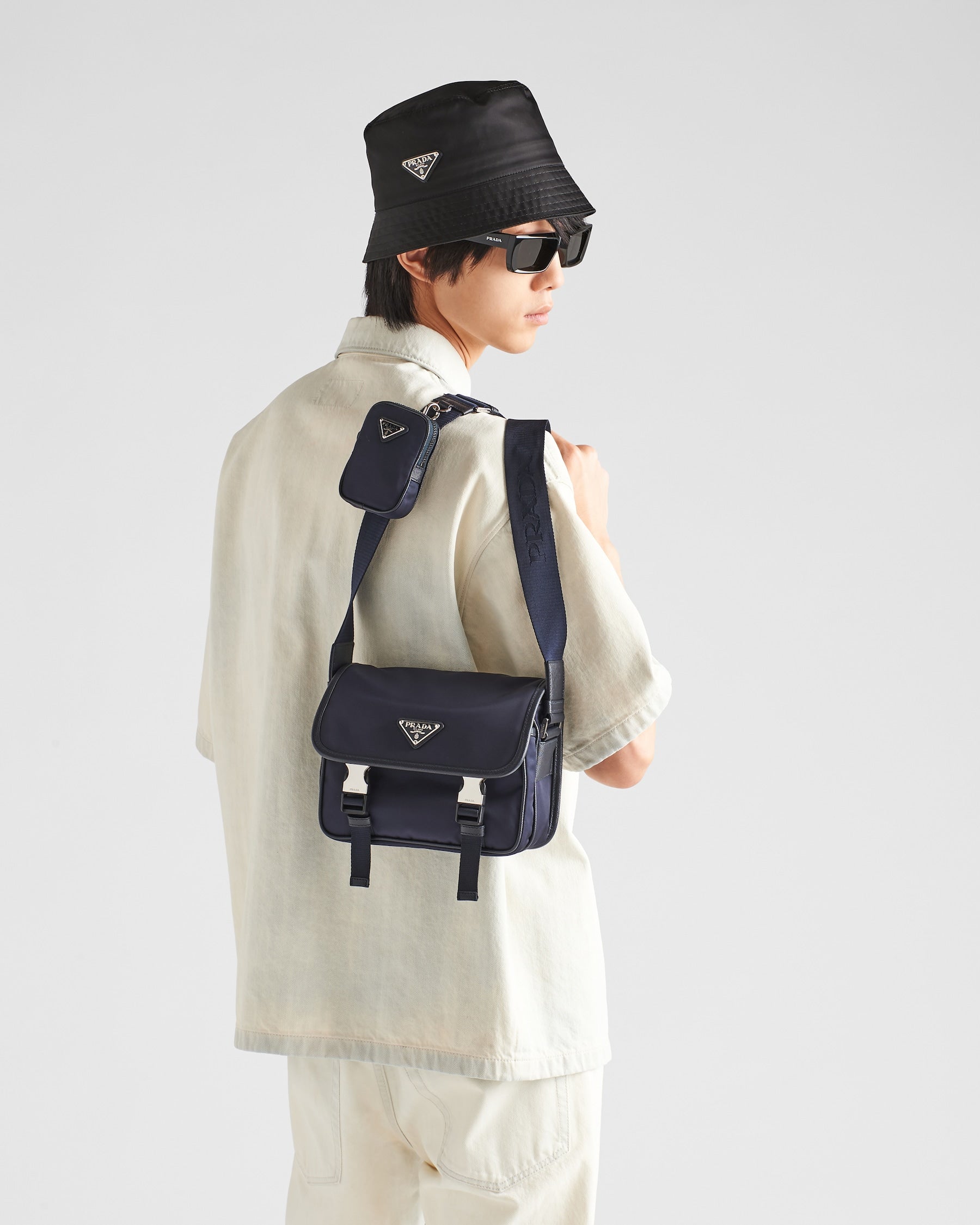 .Sac porté épaule en Re-Nylon et cuir Saffiano