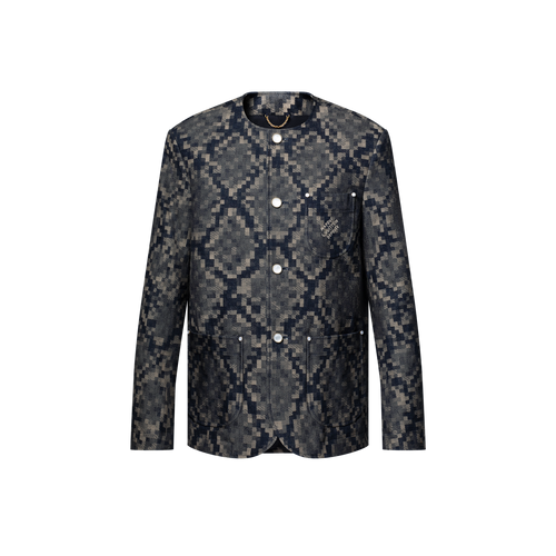 Veste chic sans col en denim graphique