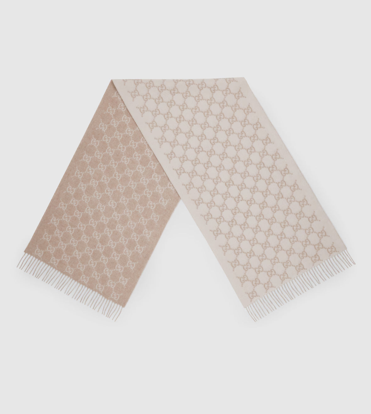 .Bonnet et Écharpe en jacquard de cachemire GG blanc cassé et beige