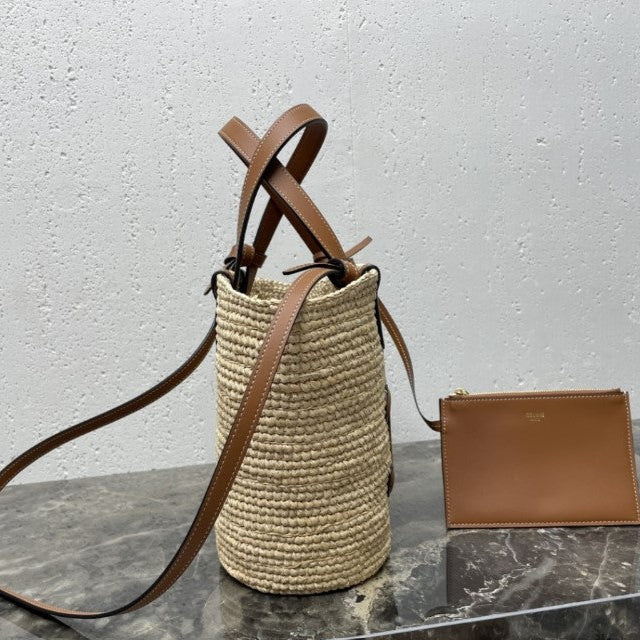 Céline - Classic Panier petit modèle Souple Raphia et veau