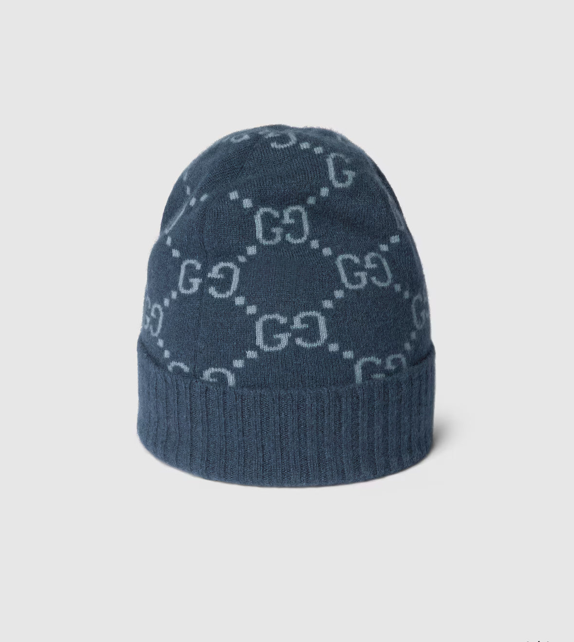 .Bonnet et Écharpe en jacquard de cachemire GG bleu marine et bleu clair
