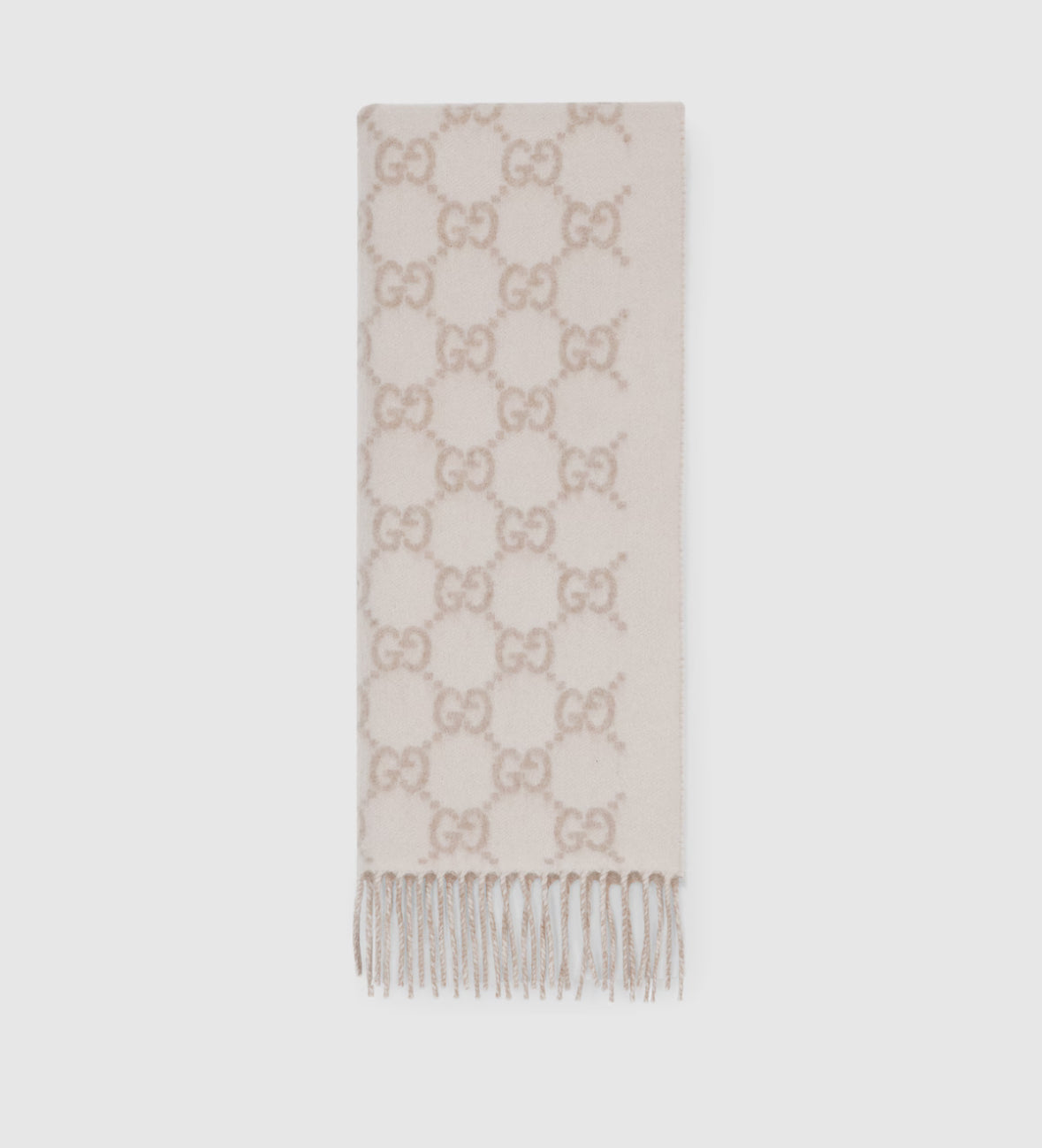 .Bonnet et Écharpe en jacquard de cachemire GG blanc cassé et beige