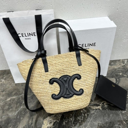 Céline - Classic Panier petit modèle Souple Raphia et veau