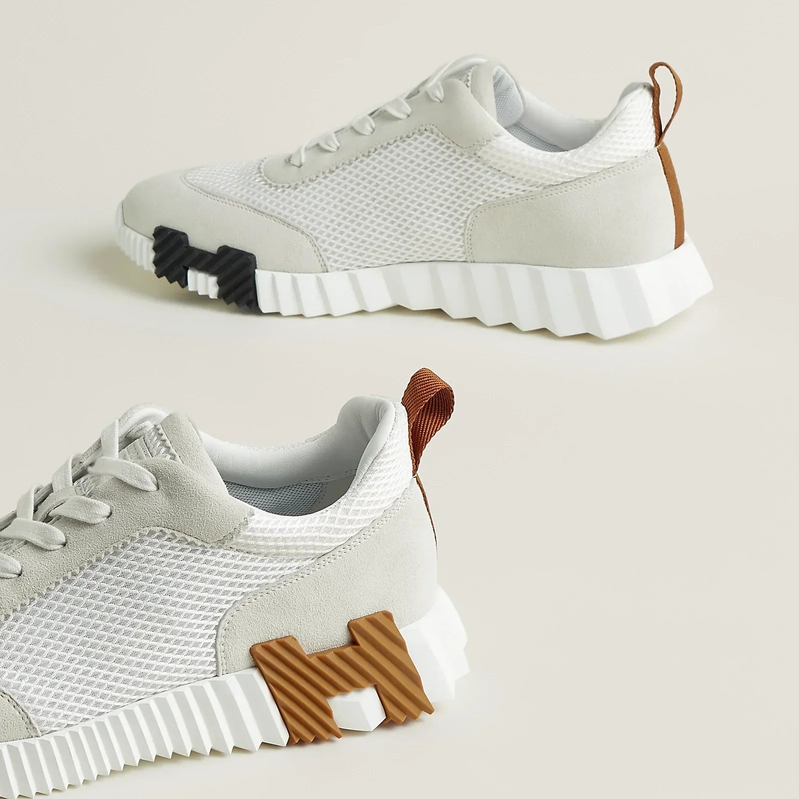 .Hermès Bouncing blanc/maron/noir